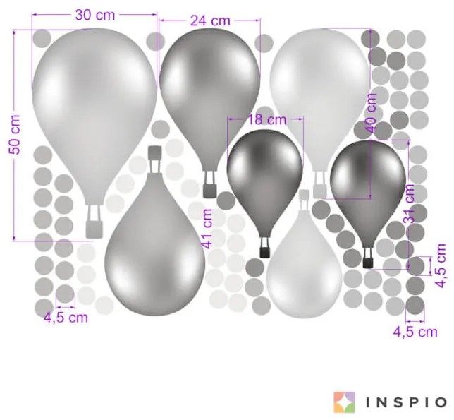 INSPIO Falmatrica gyerekszobába - Szürke hőlégballonok