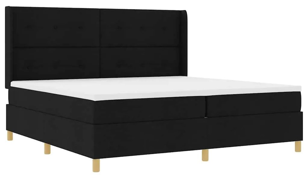 Boxrugós ágy matracmal Fekete 200 x 200 cm szövet