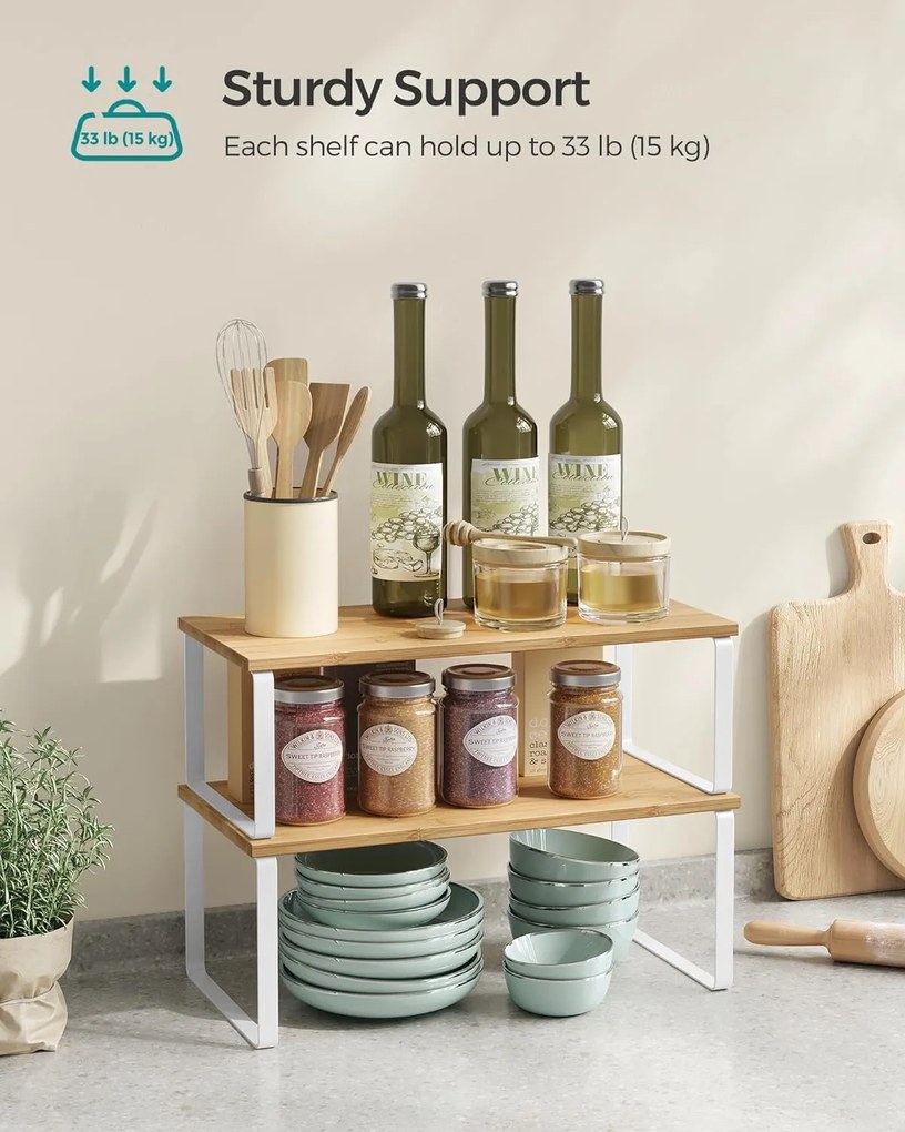 Bővíthető fűszertartó szekrénypolc rendező, 2 darabos, felhőfehér-bézs