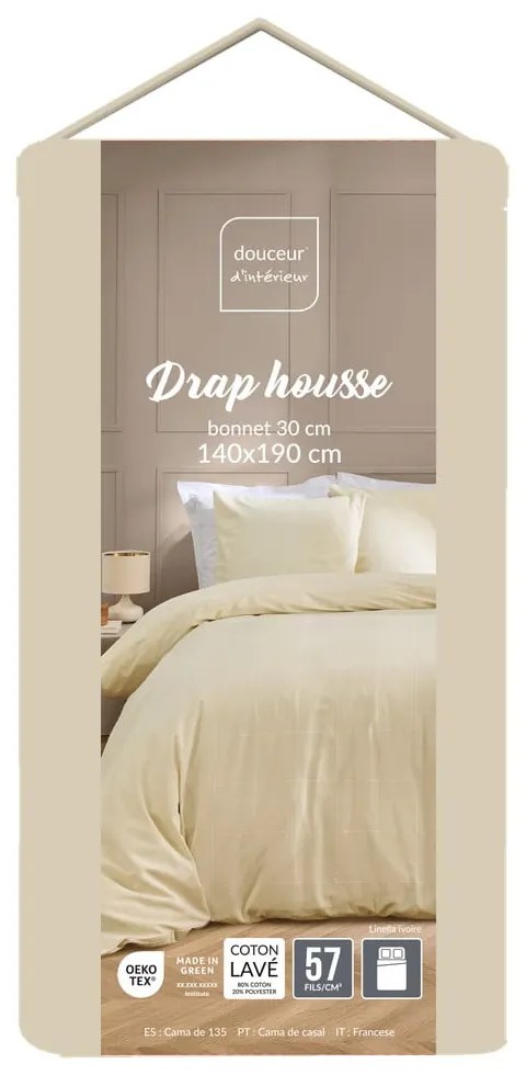 Elefántcsont színű lepedő 140x190 cm Linella – douceur d'intérieur