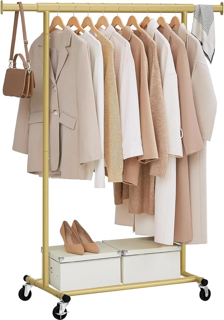 Gurulós ruhatartó állvány, nagy teherbírású 100 kg, 45 x (92–132) x 161,5 cm, világos arany