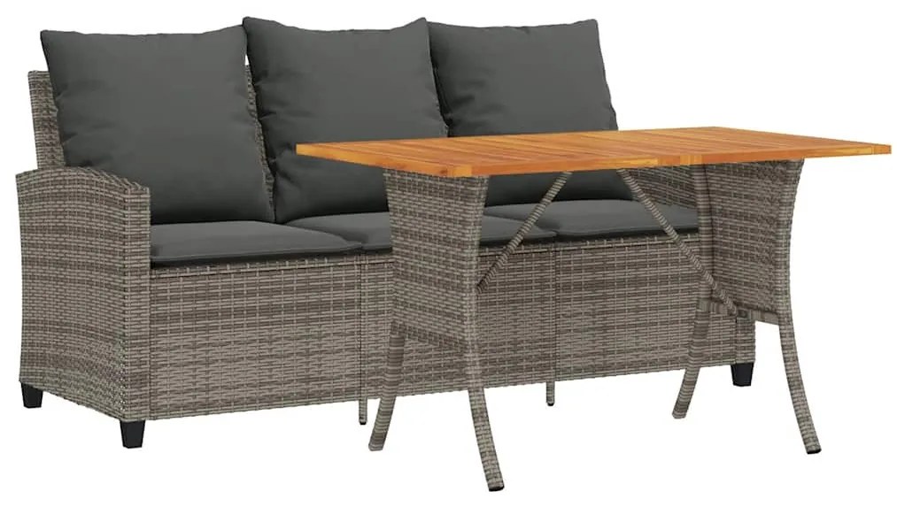 3 személyes szürke polyrattan kerti kanapé asztallal&amp;párnával