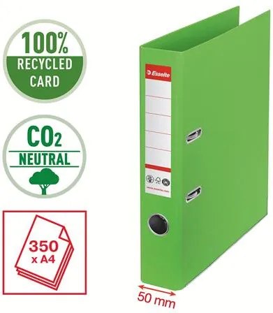 Iratrendező, 50 mm, A4, környezetbarát, élvédő sínnel, ESSELTE No.1, zöld (E627574)