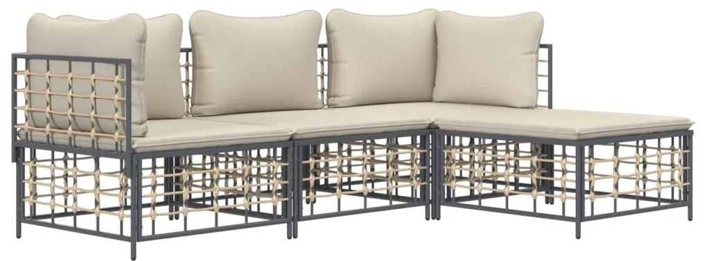 4 részes antracitszürke polyrattan kerti ülőgarnitúra párnákkal