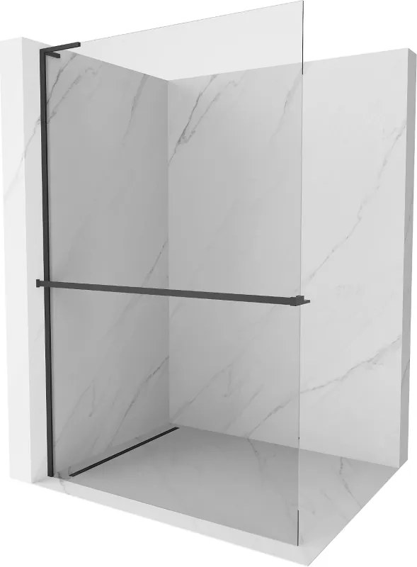 Mexen Kioto+ L, Walk-In zuhanyparaván polccal és akasztóval 60 x 200 cm, 8 mm átlátszó üveg, fekete profil, 800-060-123-70-00