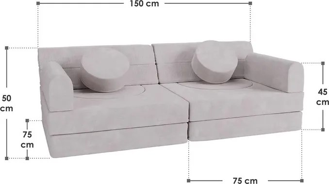 Juskys Gyerek kanapé Kayo 150x75x50 cm - bézs