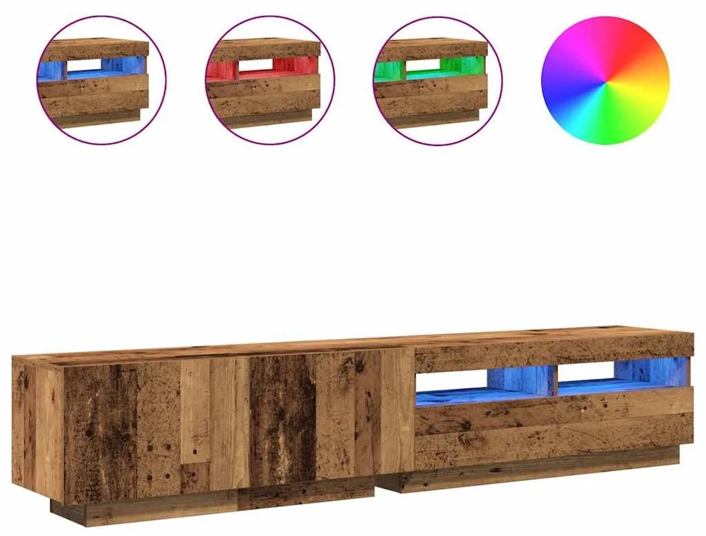 antik fa színű szerelt fa TV-szekrény LED-ekkel 200x35x40 cm