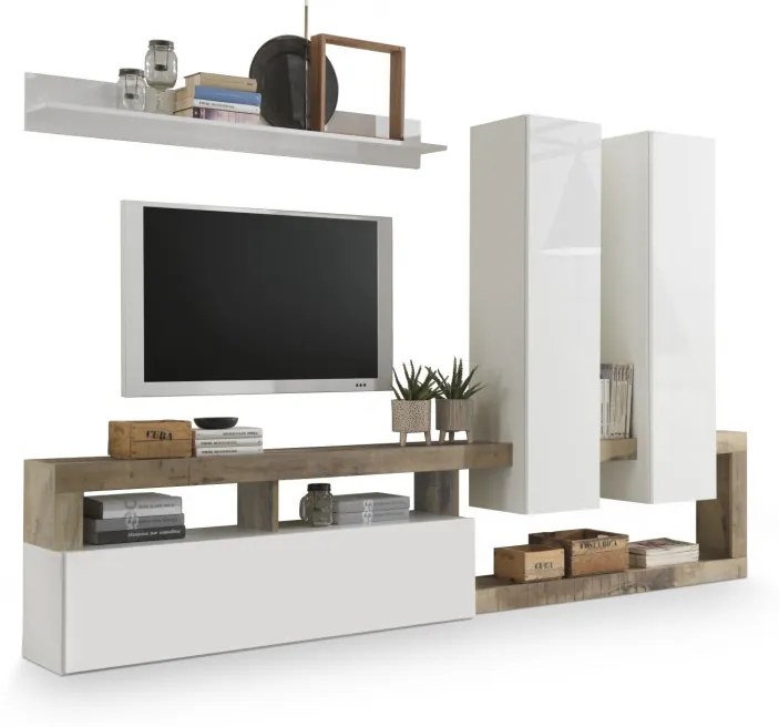 Hamburg TV állvány fehér, pero tölgy 277 cm