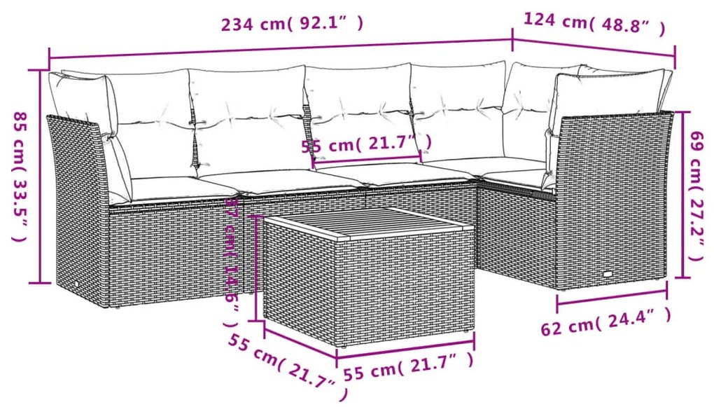 6 részes bézs polyrattan kerti ülőgarnitúra párnával