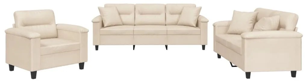 vidaXL 3 részes bézs mikroszálas szövet ülőgarnitúra párnával