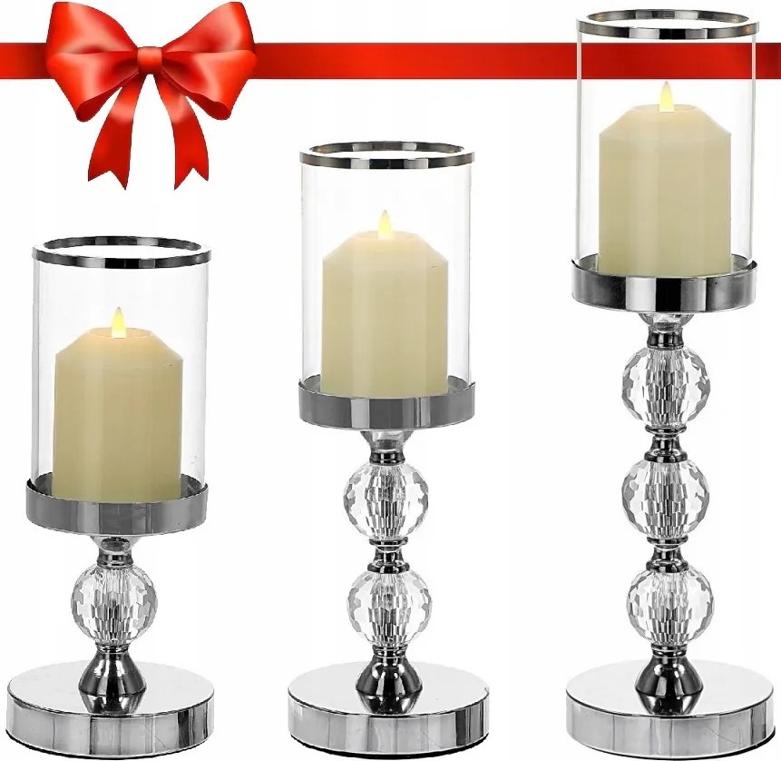 3x Gyertyatartó Üveg Lampion Lámpa Szett Gyertyatartók Glamour Kristályok