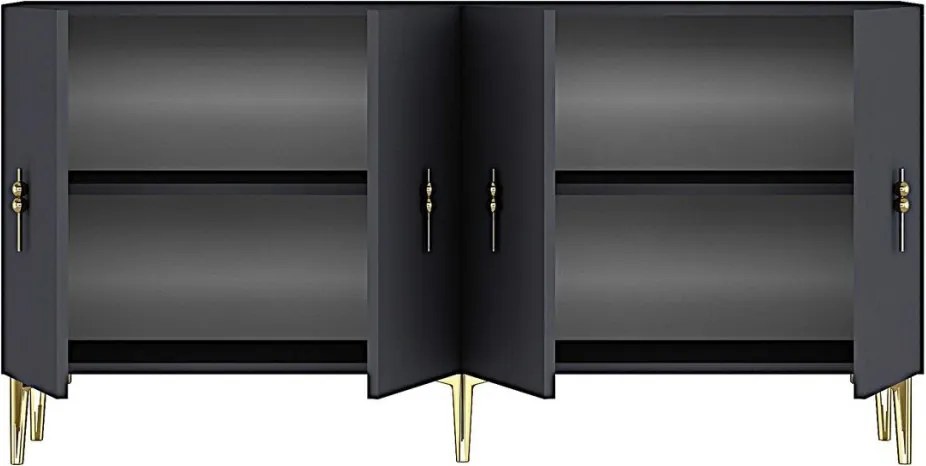 Komód, arany-antracit, 150 cm