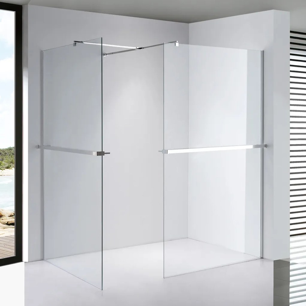 Stuxi Milano Easy Kombi Plus 2 Walk-in zuhanyfal, 110x70 cm, 8 mm vastag vízlepergető biztonsági üveggel, helytakarékos stabilizátorral, 2 polccal