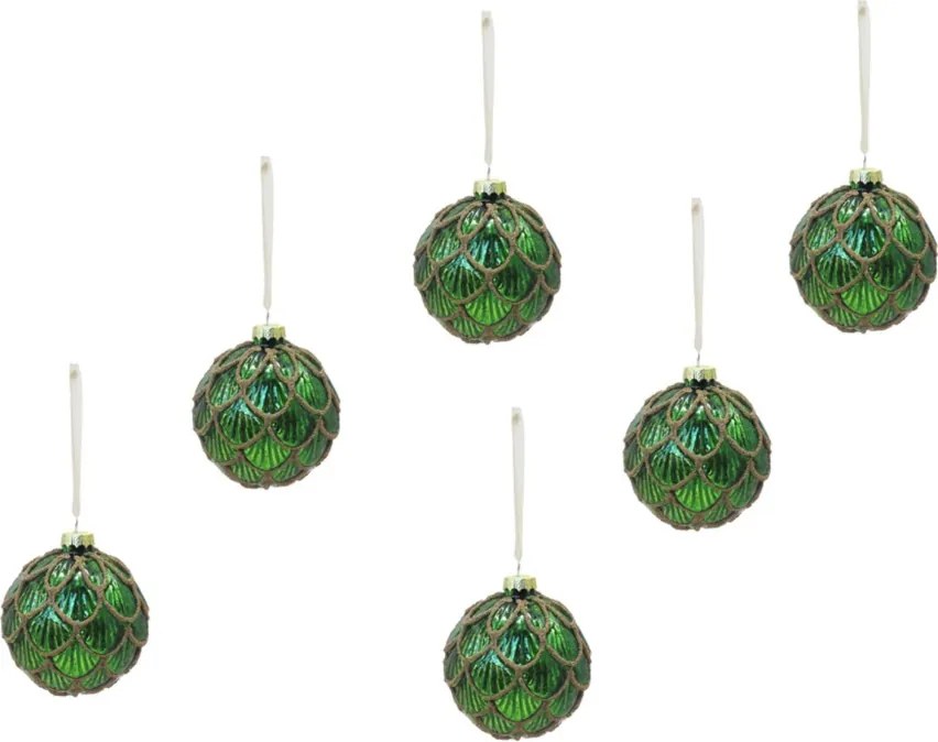Zöld színű karácsonyi díszkészlet GREEN SPARK 6 db 8 cm, üveg