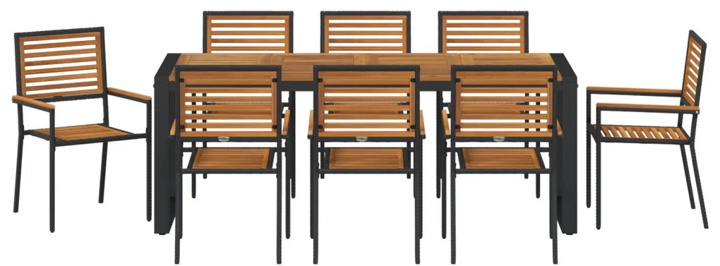 Kert étkező szett 9 pcs Fekete és Fa 200 x 80 x 75 cm