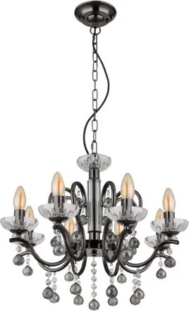 Globo 64134-8 Csillár fém fekete-króm, füstszínű/átlátszó üvegkristályok, magassága lerövidíthető, ø: 520mm, M: 1250mm, 8x E14 40W 230V izzók nélkül
