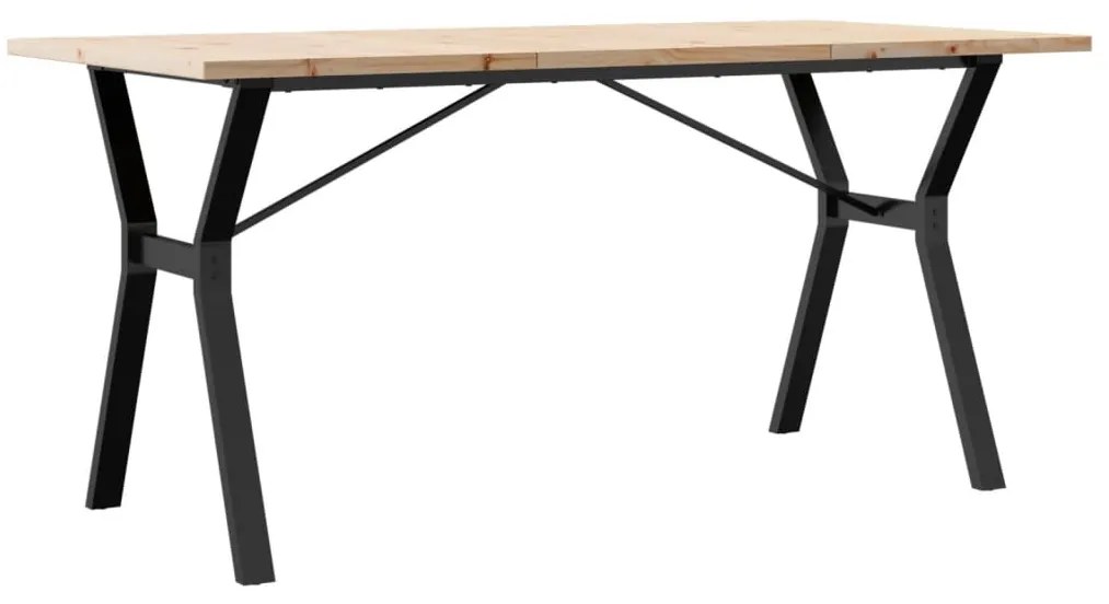 tömör fenyőfa és öntöttvas étkezőasztal Y-vázzal 140x80x75,5 cm