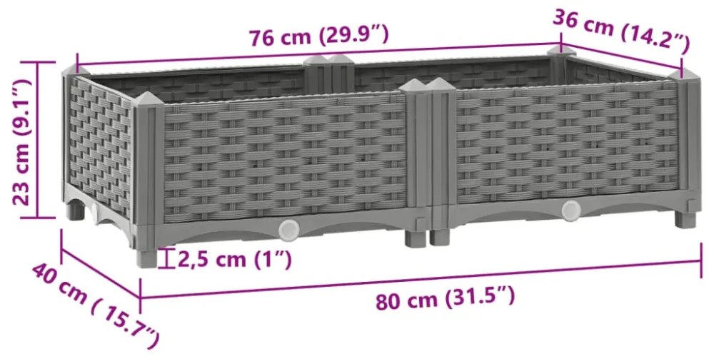 vidaXL polipropilén magaságyás 80 x 40 x 23 cm