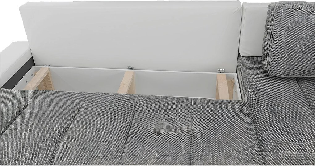 Ülőgarnitúra, műbőr fehér/szövet szürke melír, TONIKS