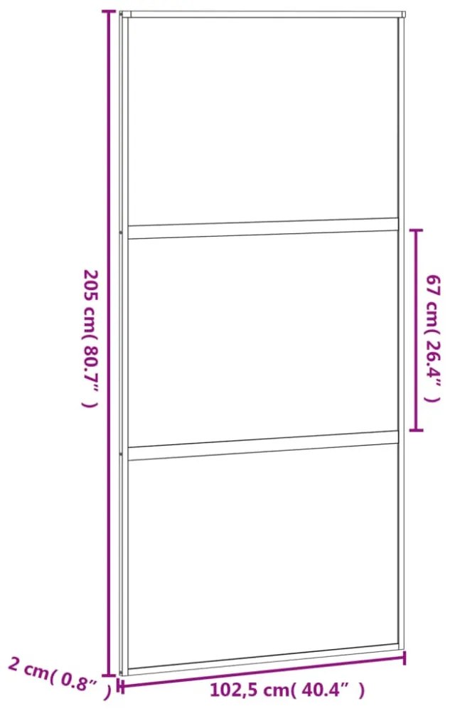 fekete edzett üveg és alumínium tolóajtó 102,5 x 205 cm