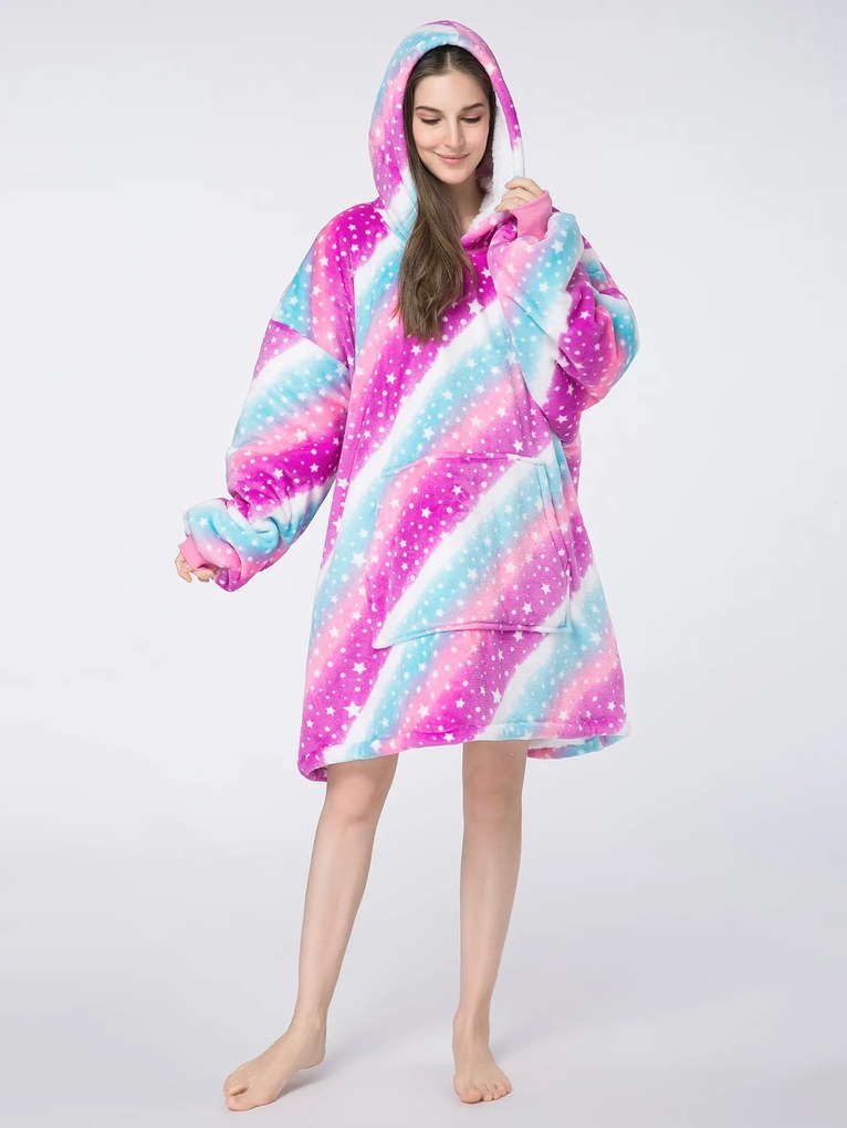 báránybunda hatású kapucnis, ujjas pléd AURORA színes