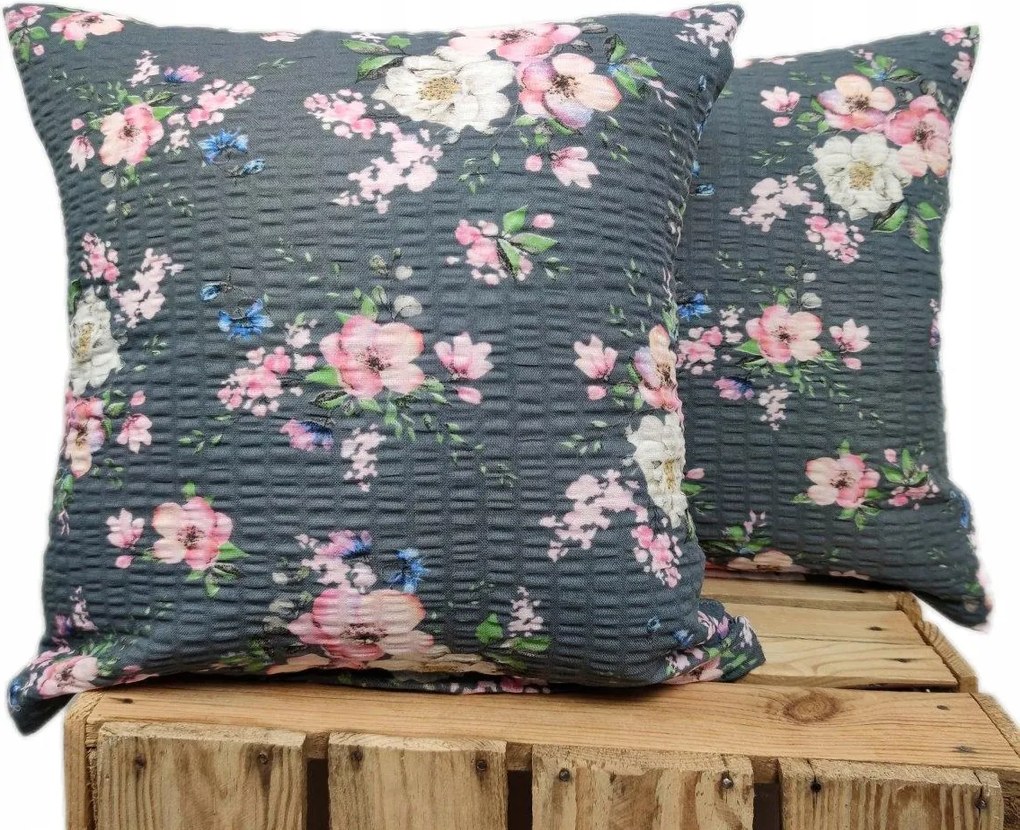 Prémium 100% pamut almafa párnahuzat szürke virágokkal 30x50