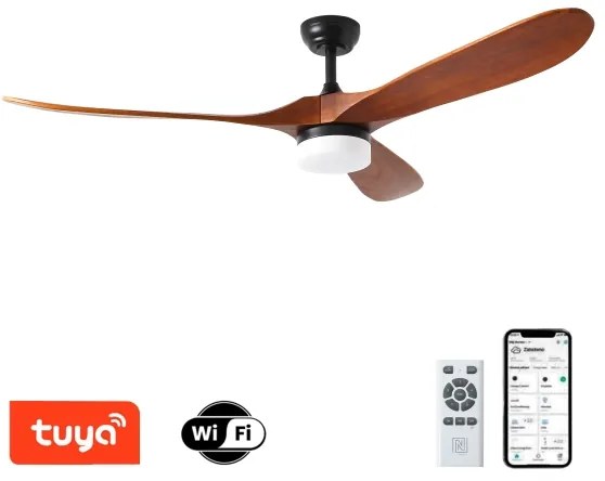 ZEVENTI - LED mennyezeti ventilátor GINOSA LED/18W/230V Wi-Fi Tuya fekete/tölgy + távirányító