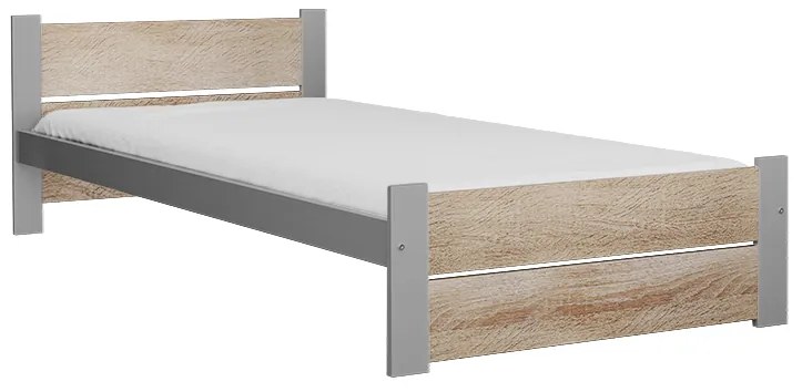 Ágy IKAROS DOUBLE 90 x 200 cm, sonoma tölgy/szürke Ágyrács: Lamellás ágyrács, Matrac: Sommera 18 cm matrac