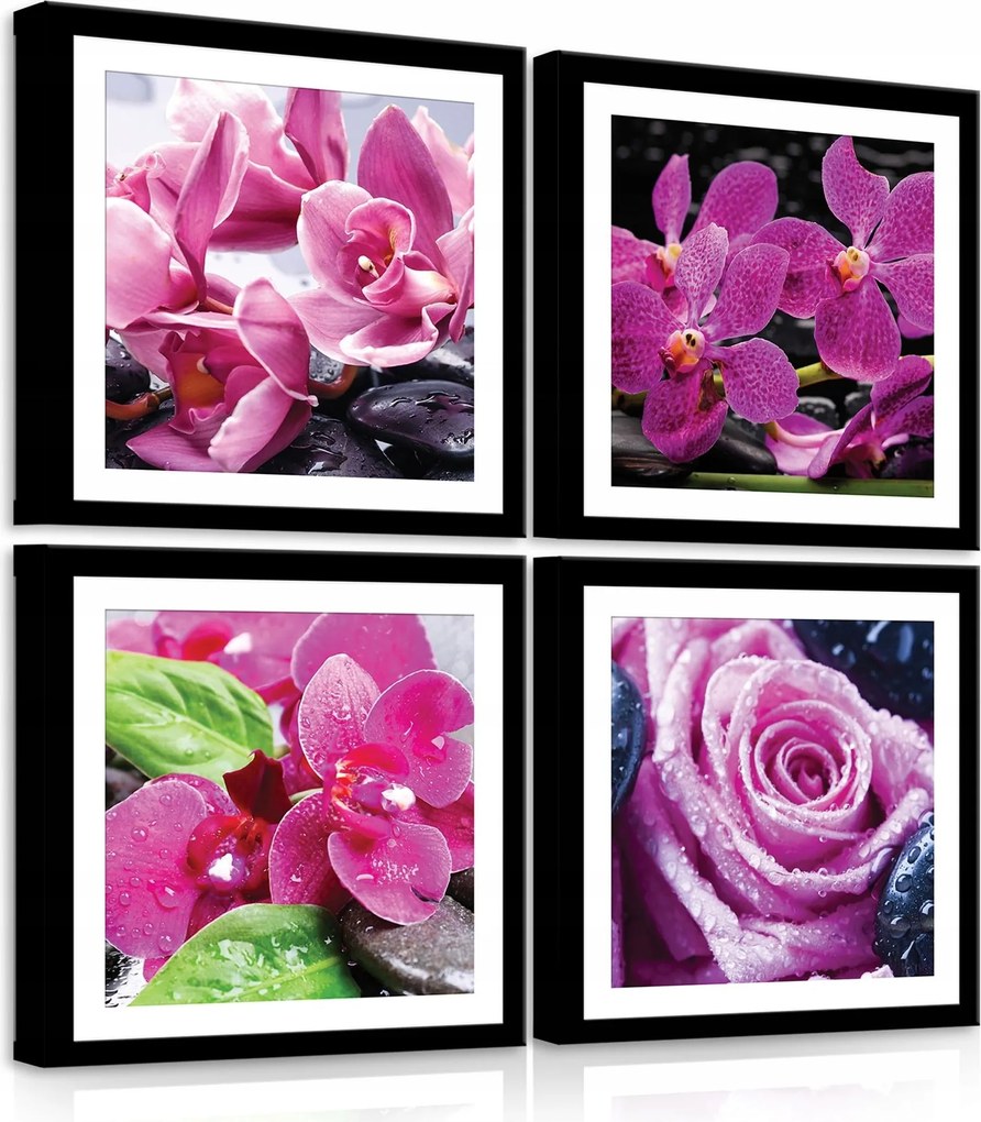 Vászonkép 50x50 moduláris orchidea rózsa virágok kövek víz természet