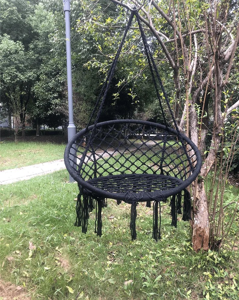 Függő szék, pamut+fém/fekete, AMADO 2 NEW