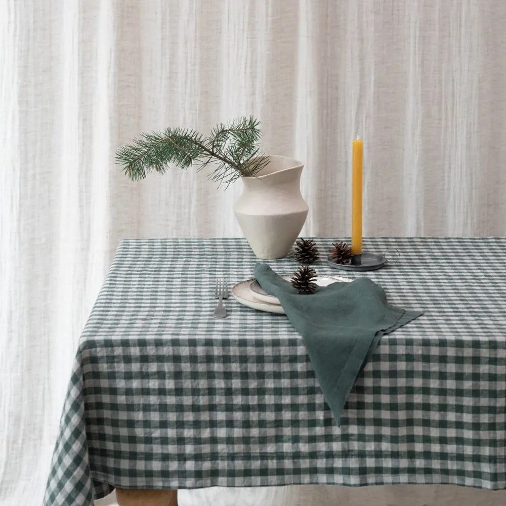 Len asztalterítő 140x200 cm Forest Green Gingham – Linen Tales