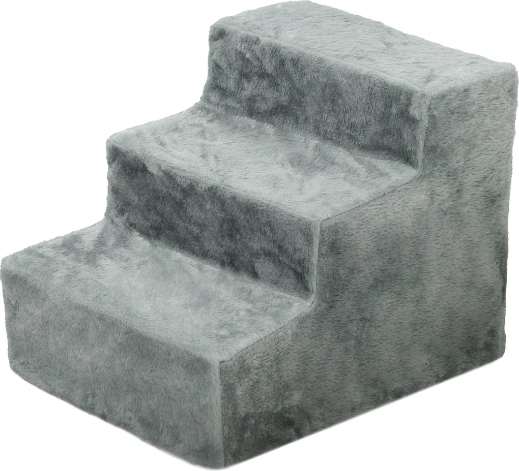 PawHut 3 lépcsős kutyafok, 35 cm macskalépés ágyhoz és kanapéhoz, kutyák és macskák részére, 5 kg-ig, plüss megjelenés, világosszürke | Aosom