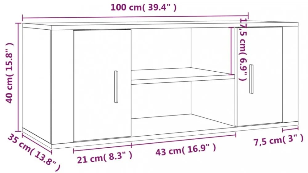 betonszürke szerelt fa TV-szekrény 100x35x40 cm