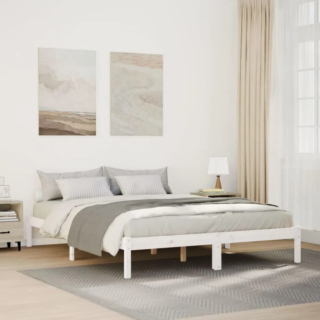 fehér tömör fenyő extra hosszú ágykeret matrac nélkül 160x210cm