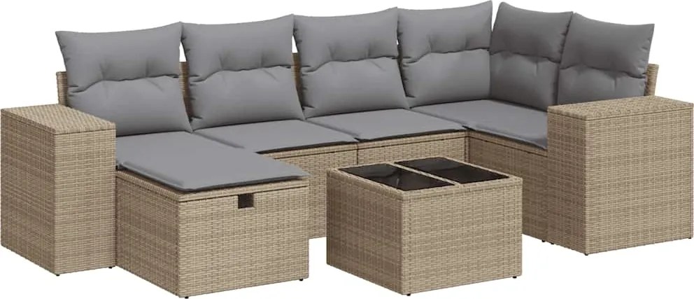 vidaXL 7 részes bézs polyrattan kerti ülőgarnitúra párnákkal