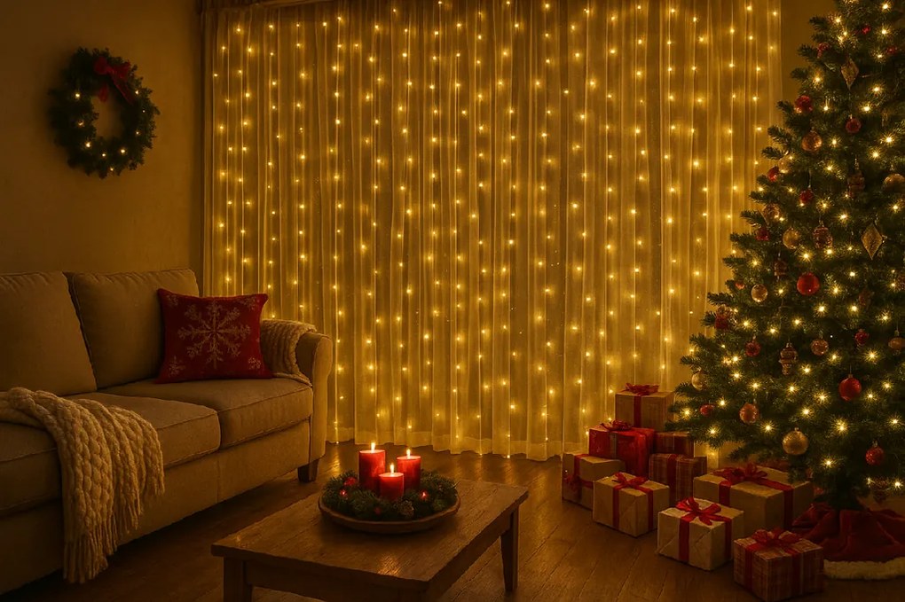 LED fényfüggöny STAR RAIN 3x3 m, meleg fehér