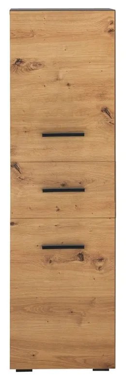 Natúr színű magas keskeny fürdőszoba szekrény tölgyfa dekorral 130x35 cm Malika – Støraa