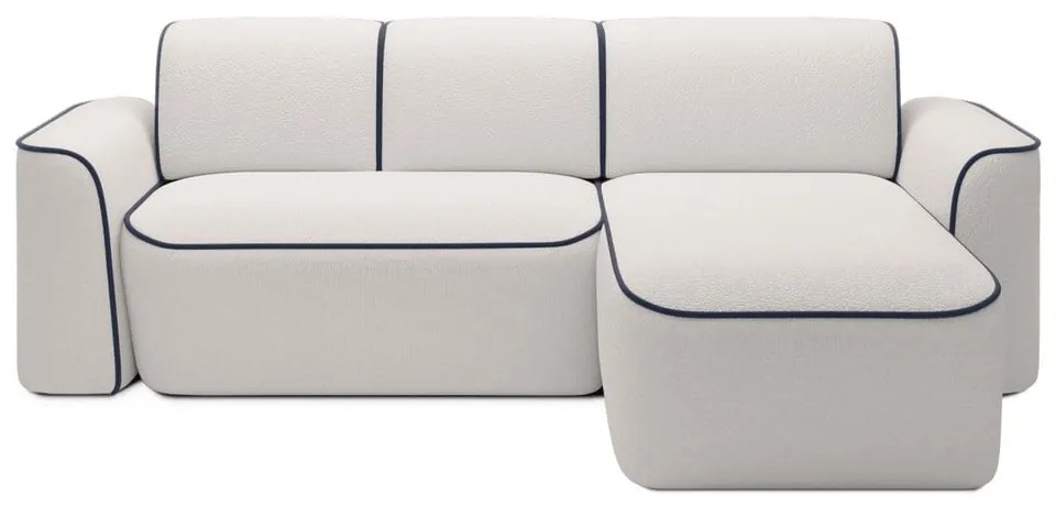 Kék-krémszínű buklé sarokkanapé (jobb oldali-heverő résszel) Ume – ELTAP