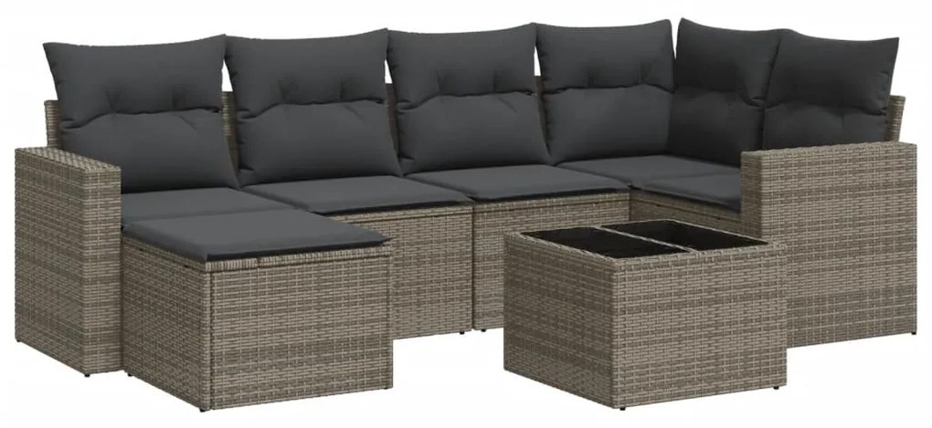 7 részes szürke polyrattan kerti ülőgarnitúra párnákkal