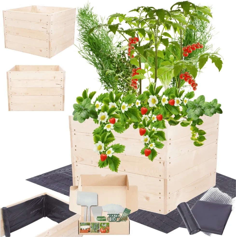 Zöldségtartó fa ágyás magasított láda virágtartó 45x90x90