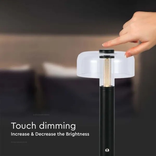 LED tölthető asztali lámpa, állítható fényerő, 1W, 3000K, 1800 mAh, fekete