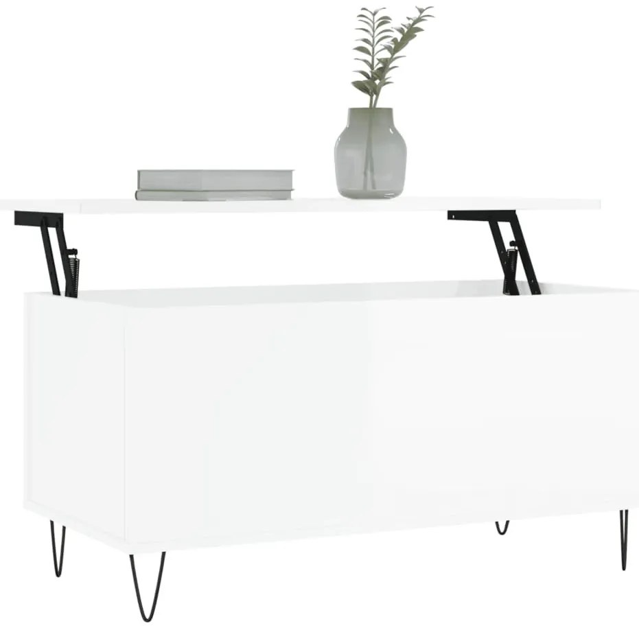 Magasfényű fehér szerelt fa dohányzóasztal 90x44,5x45 cm