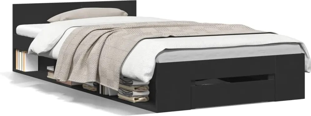 vidaXL fekete szerelt fa ágykeret fiók 75x190 cm
