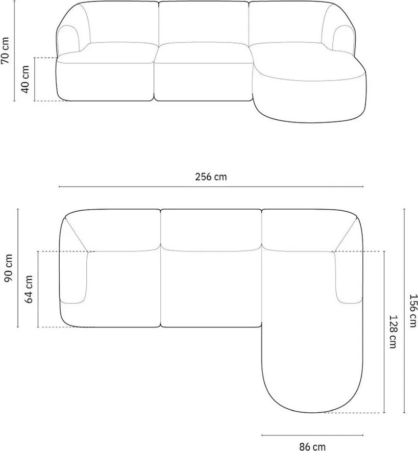 Világosszürke bársony sarokkanapé (jobb oldali-heverő résszel) Campi – Cosmopolitan Design