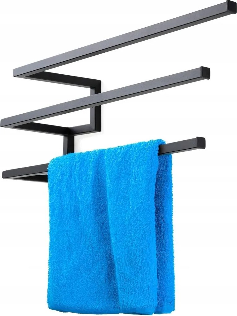 Fali akasztó 3 fürdőszobai törölközőhöz fekete loft tartó 65 cm