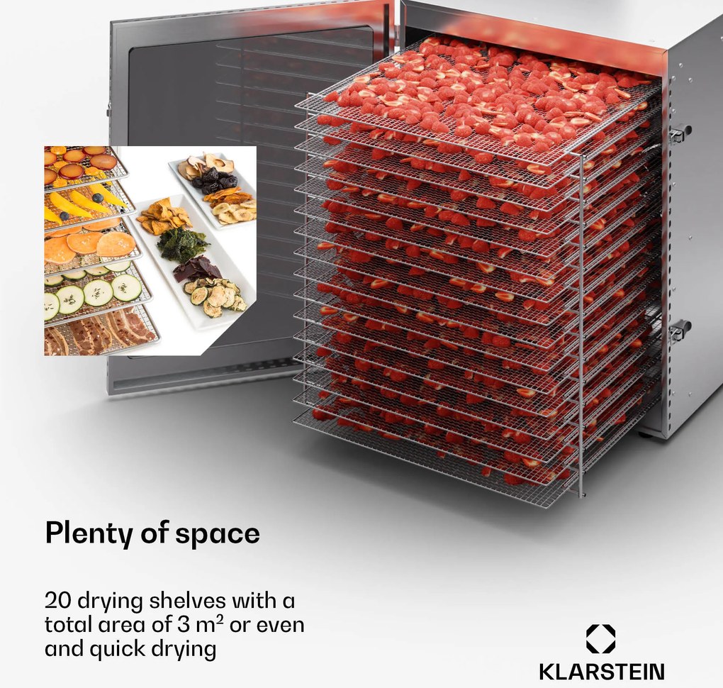 Klarstein Captain Jerky 200, aszalógép, 2000 W, 30-90 °C, 24 órás időzítő, rozsdamentes acél