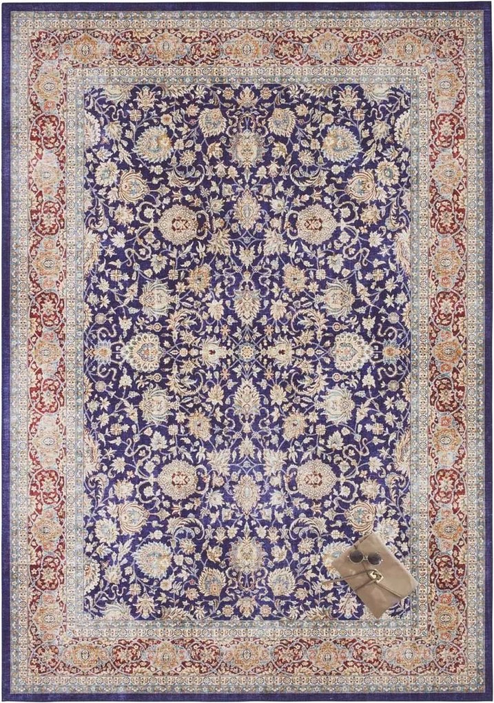 Keleti szőnyeg nappaliba 120x170cm, sötétkék-bordó lapos