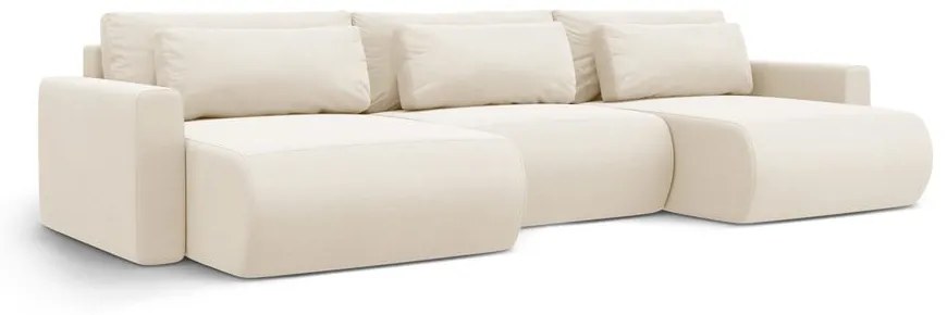 Bézs bársony kinyitható tárolóhelyes sarokkanapé (U alakú) Belfast – Cosmopolitan Design