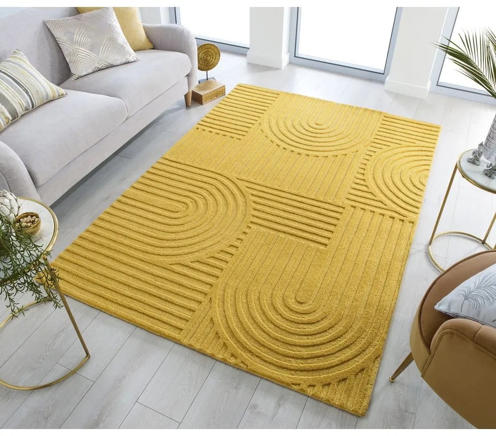 Zen Garden sárga gyapjú szőnyeg, 120 x 170 cm - Flair Rugs