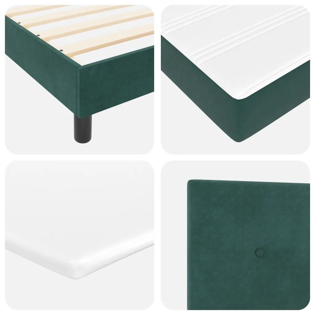 vidaXL Boxspring Ágy Matrac nélkül Sötét Zöld 200x200 cm Bársony